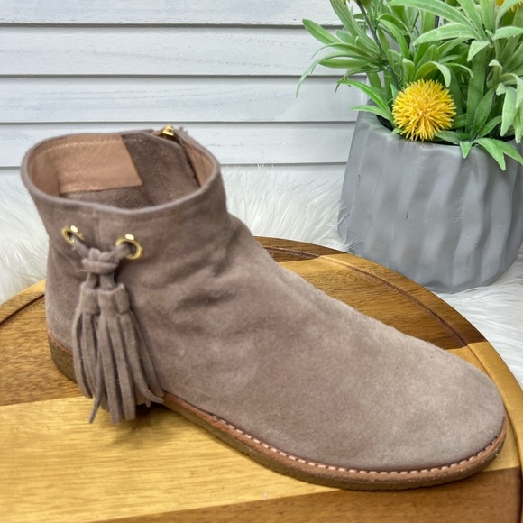 kate spade Shoes - Kate Spade Bellamy Taupe Brown Suede Tasseled Ankle Boots Booties Size 6